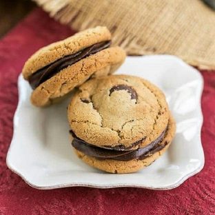 Chocolate Chip Sandwich Cookies on a white ceramic plate