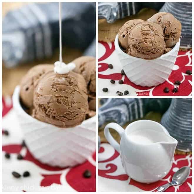 Collage of Dreamy Mocha Ice Cream with Homemade Marshmallow Sauce images.