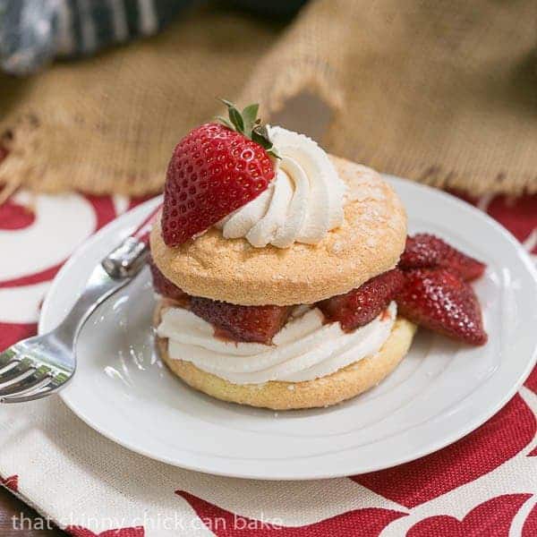 Strawberry Shortcake Franco American Style on a white plate with a red handled fork