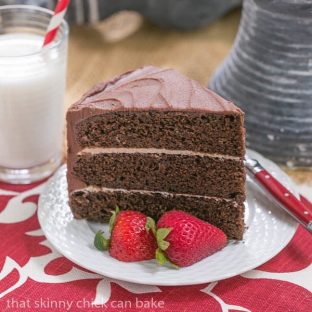Triple Layer Chocolate Cake with Vanilla Buttercream | The perfect after dinner slice with a glass of cold milk!