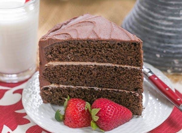 Triple Layer Chocolate Cake with Vanilla Buttercream | The perfect after dinner slice with a glass of cold milk!