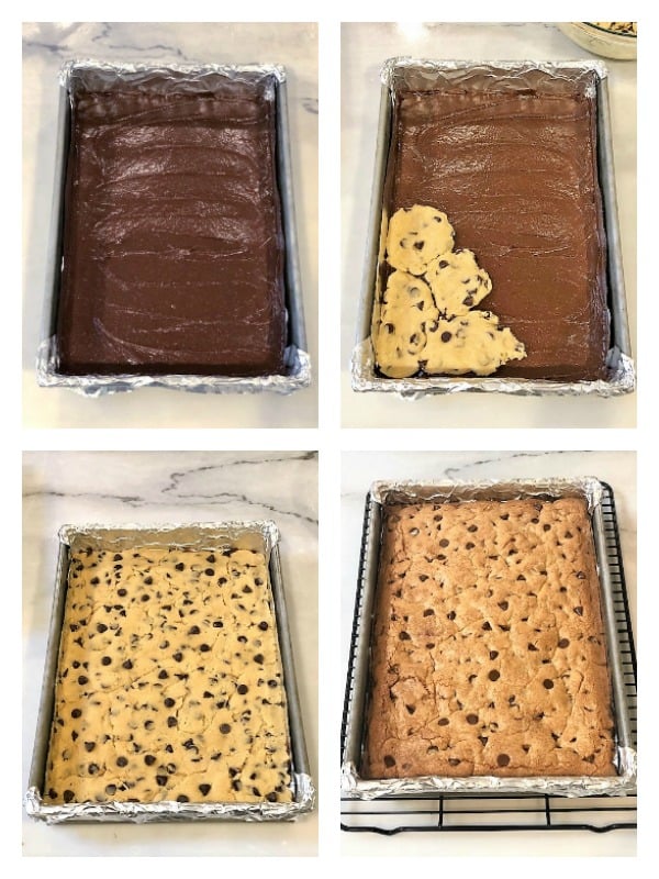 4 photos showing how to layer brookie bars