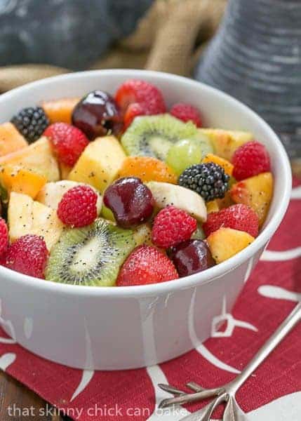 Honey Lime Fruit Salad | Scrumptious fresh fruit dressed with honey, lime juice, vanilla and poppy seeds