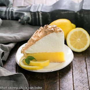 Sllice of Lemon Meringue Pie Recipe on a white dessert plate
