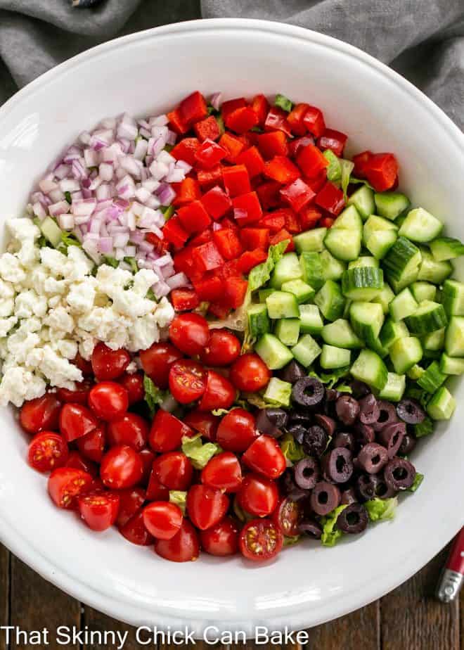 Overhead view of Mediterranean chopped salad