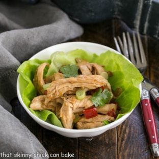 Shredded Chicken Lettuce Wraps in a small white bowl