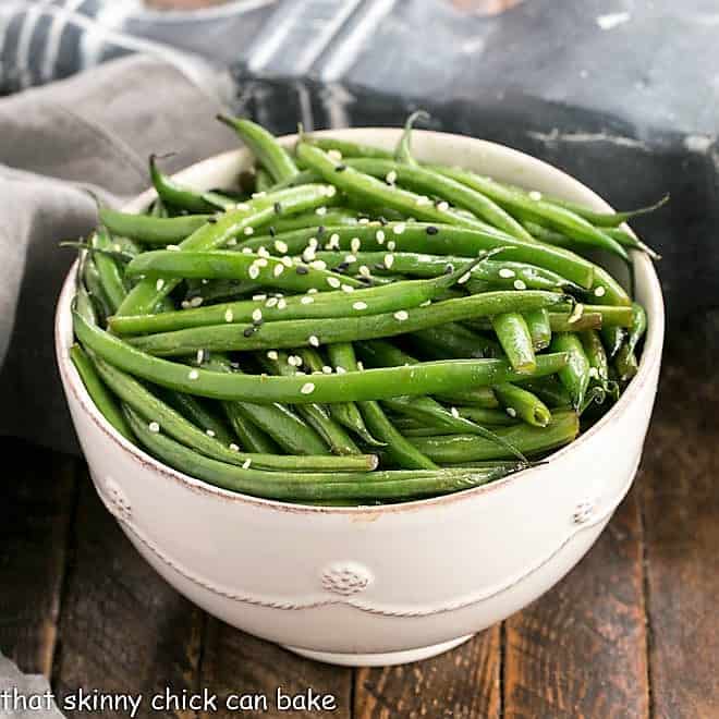 Asian green beans in a round serving bowl
