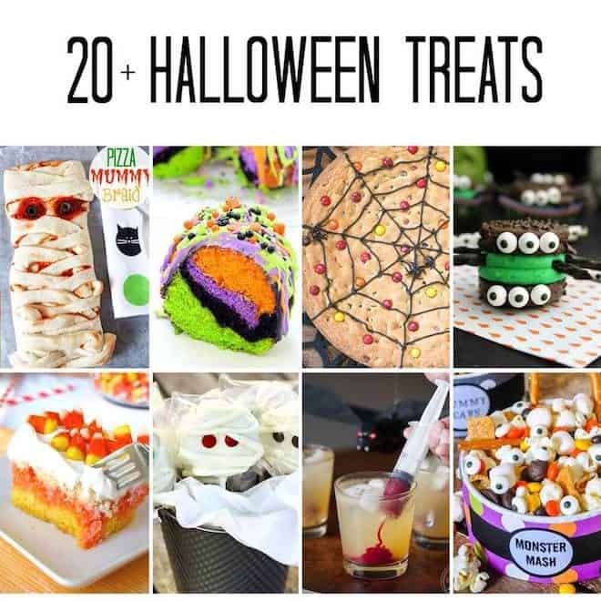 20+ Halloween Treats - Creative ideas for Halloween parties, snacks and desserts! 20+ Halloween Treats photo collage of 8 images