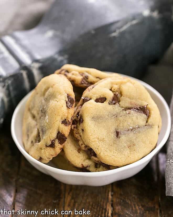 Layered Chocolate Chip Cookies in a white bowl.