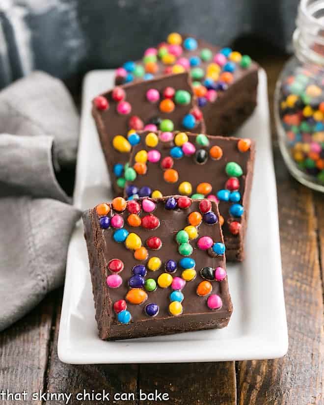  Cosmic Brownies on a narrow white tray