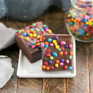 2 cosmic brownies on a small square white plate