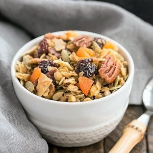 Maple Coconut Granola in a white bowl