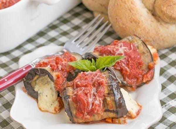 Eggplant Rollatini - A delightful vegetarian entree featuring grilled eggplant rolled around a ricotta mozzarella filling