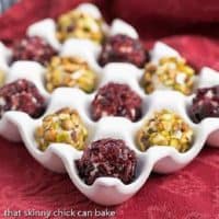 Festive Blue Cheese Balls in a white ceramic egg crate