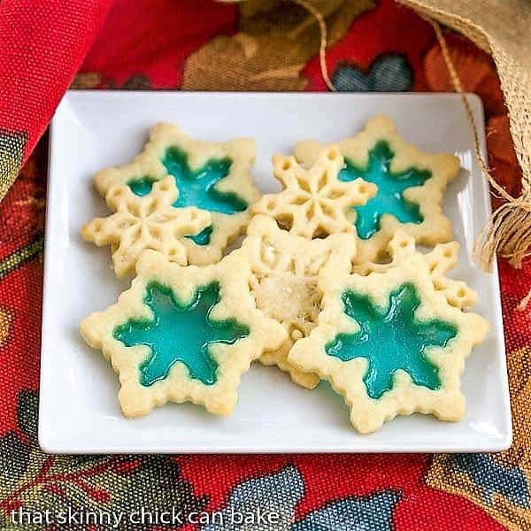 Stained Glass Cookies on a white square plate
