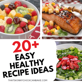 Easy Healthy Recipes collage with 3 food photos and a title text box.