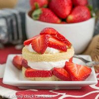 Strawberry Shortcakes with Olive Oil Cake | Tender cake rounds topped with sweetened whip cream and ripe, juicy strawberry slices