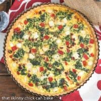 Overhead view of Sundried Tomato and Spinach Quiche