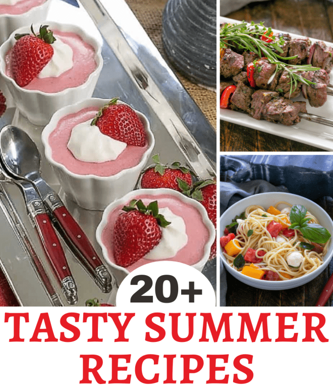 Summer Recipes Collage with 3 photos over a title text box 