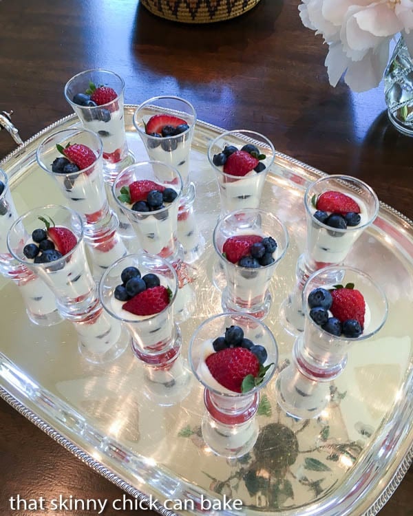 White Chocolate Berry Parfaits on a silver tray