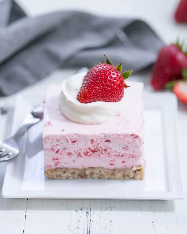 Strawberry Pie Dessert slice on a square white plate