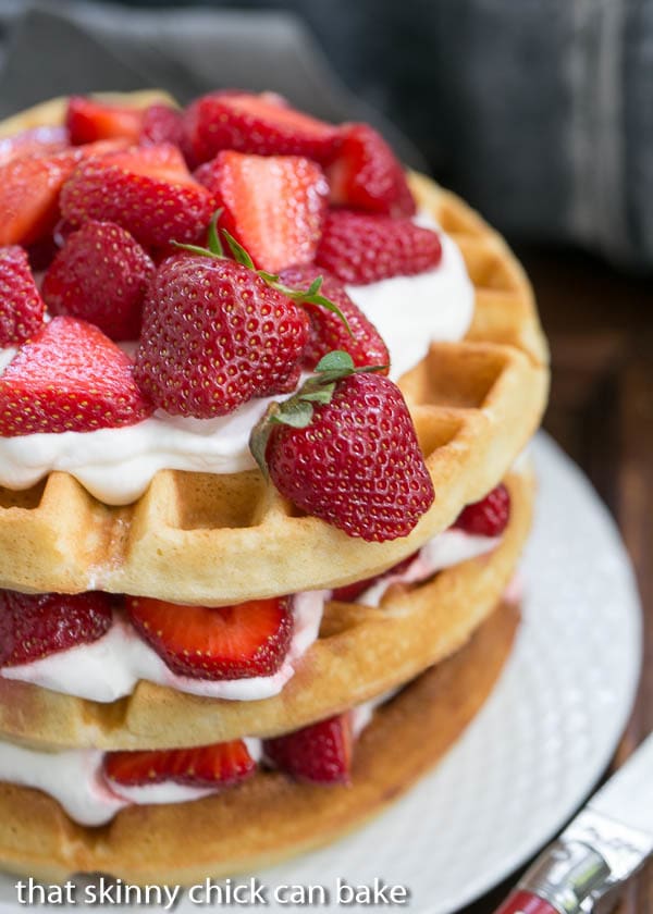 Strawberry Waffle Cake on a white plate