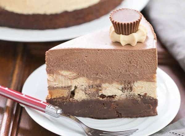 Peanut Butter Chocolate Mousse Cake | A decadent brownie topped with exquisite chocolate and peanut butter mousses!