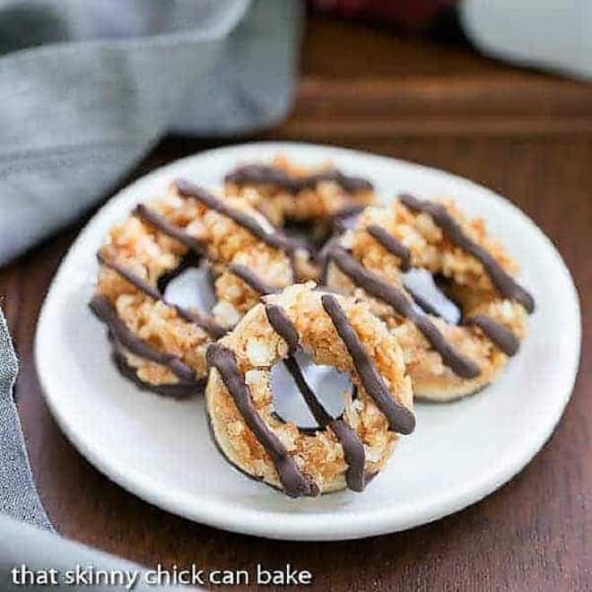 The BEST Homemade Samoas Cookies on a small white plate