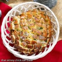 Cheesy Garlic Bread in a ceramic basket