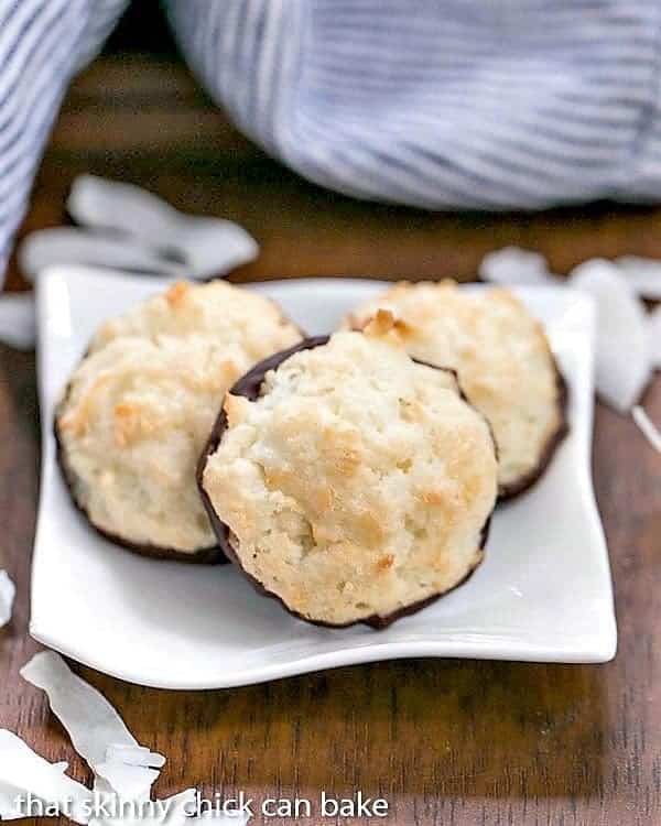 Coconut Macaroons on a white square plate.