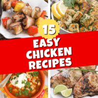 Roundup of easy chicken recipes with 4 photos and a title text box.