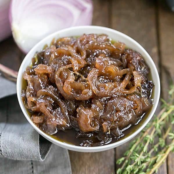 Onion Marmalade in a white ceramic bowl