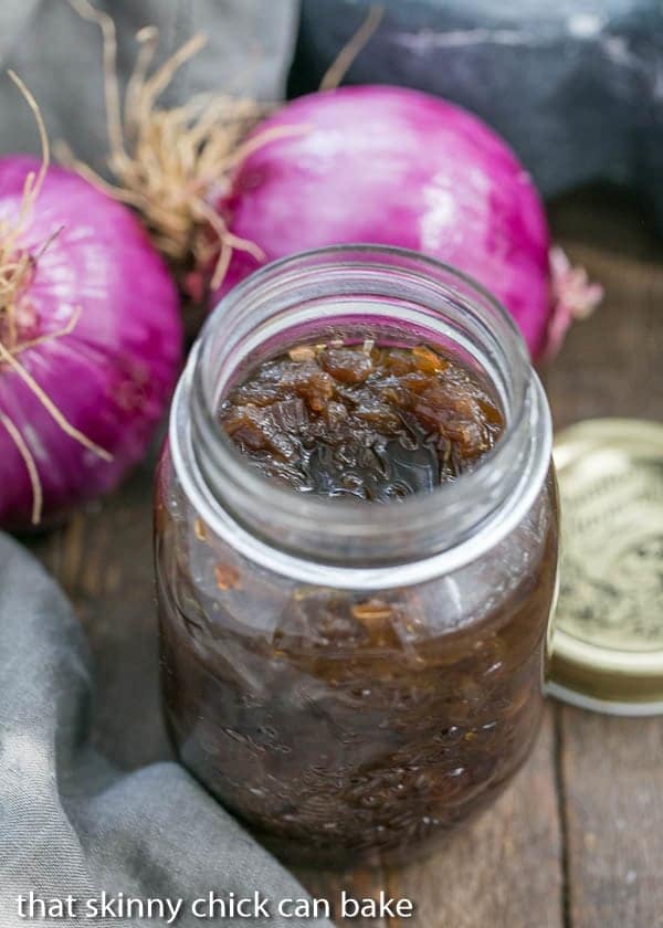 Onion Marmalade in a glass canning jar