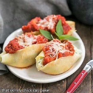 A plateful of baked Spinach Stuffed Pasta Shells