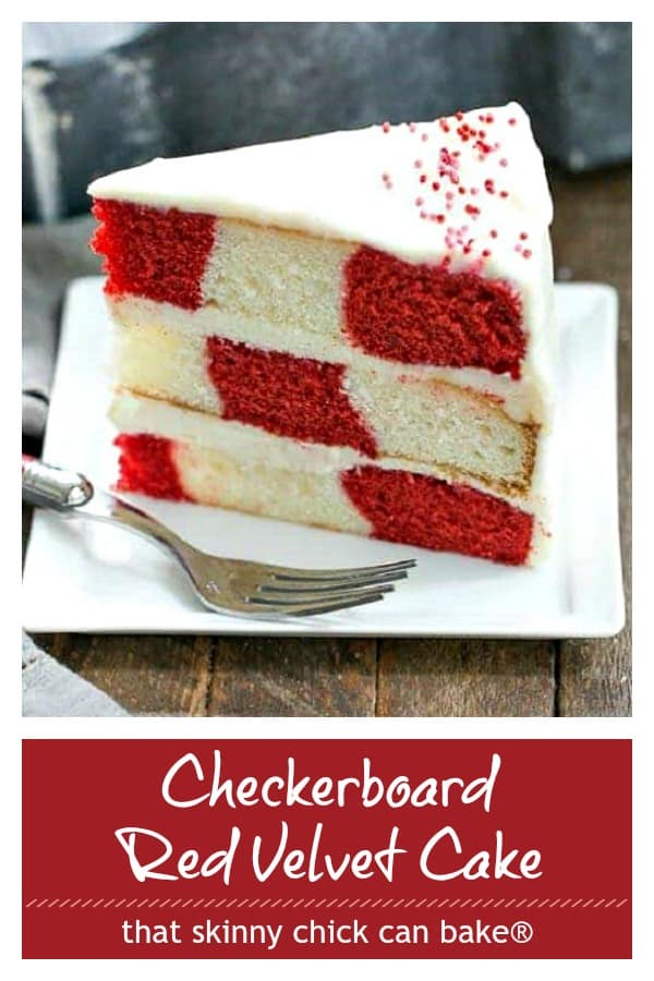 Red Velvet Checkerboard Cake photo and text collage
