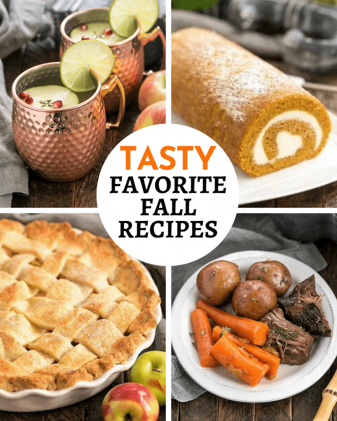 4 fall recipe photos plus a title box.