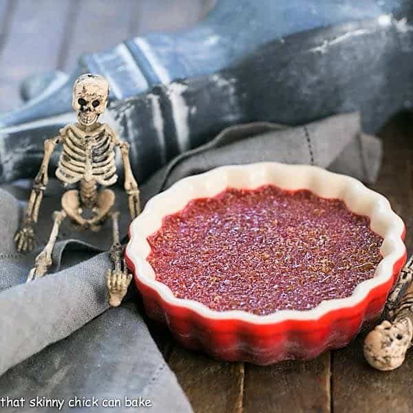 Bloody Crème Brûlée in a red ramekin