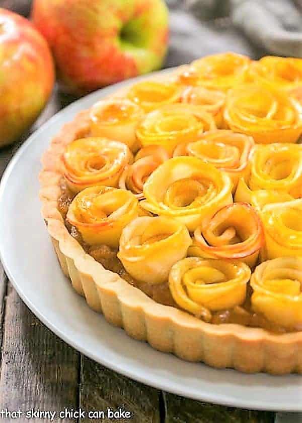 Rosette Apple Tart on a white plate.