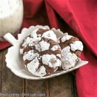 Chocolate Crackle Cookies in a leaf bowl