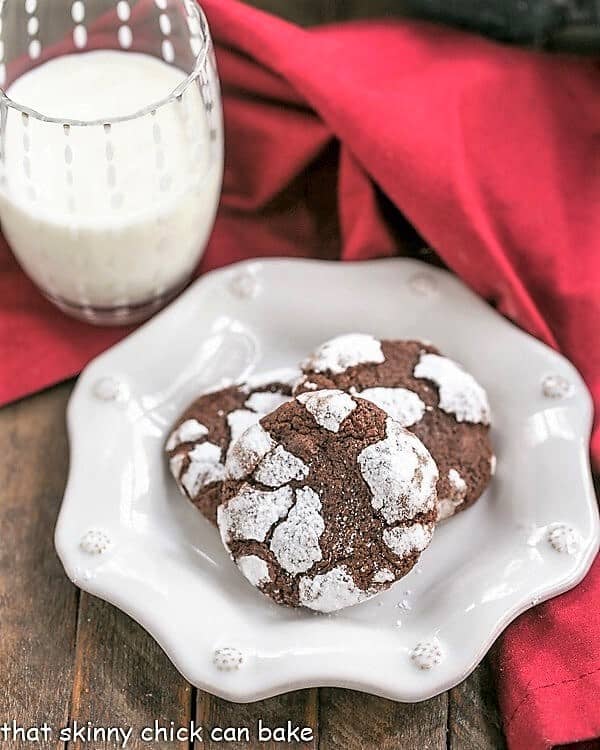 Chocolate Crackle Cookies on decorative white plate