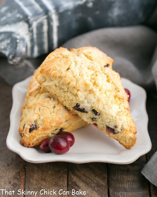 Cranberry Eggnog Scones on a square white plate.