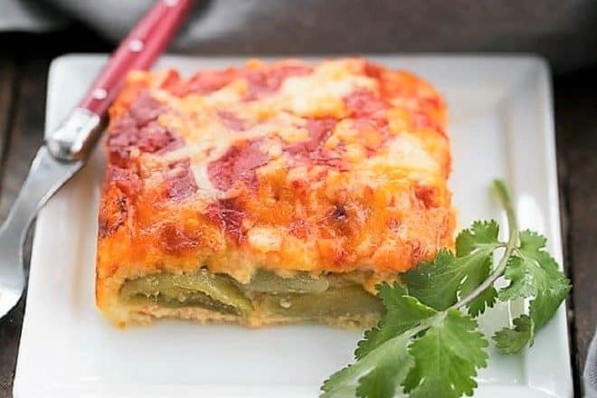 Plated serving of Chiles Rellenos Casserole
