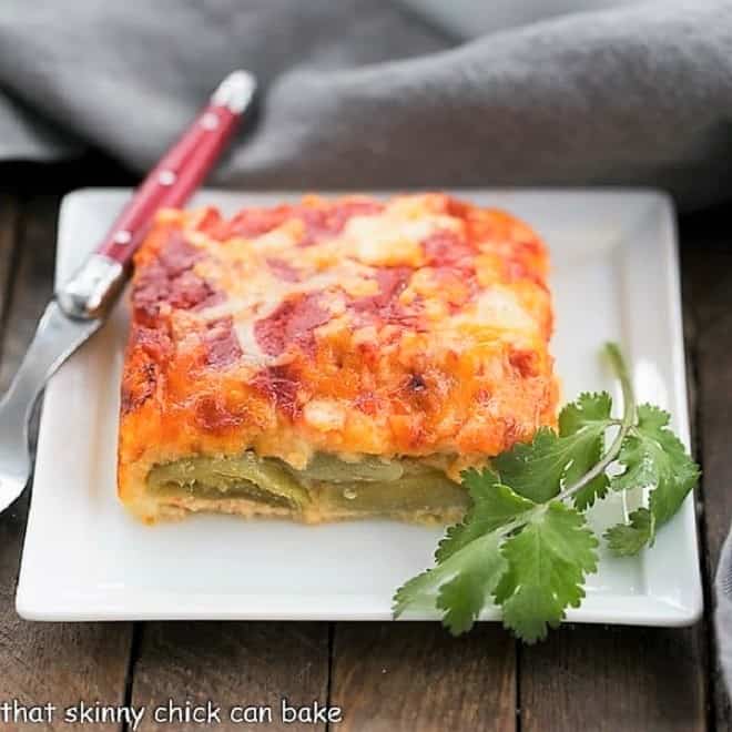 Plated serving of Chiles Rellenos Casserole.