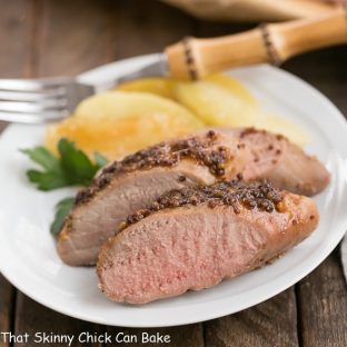 Apple Mustard Pork Tenderloin | A quick entree with a flavorful apple cider and grainy mustard based glaze