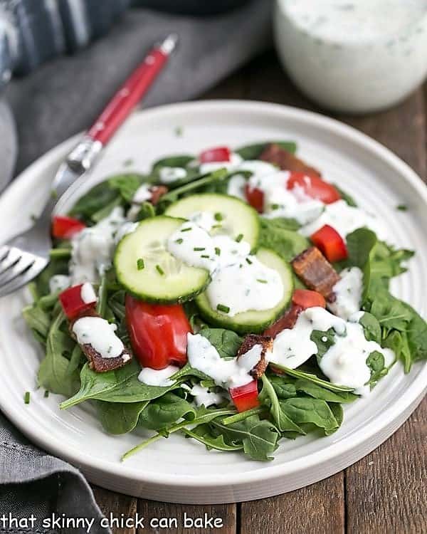 Best Blue Cheese Salad Dressing over a simple green salad