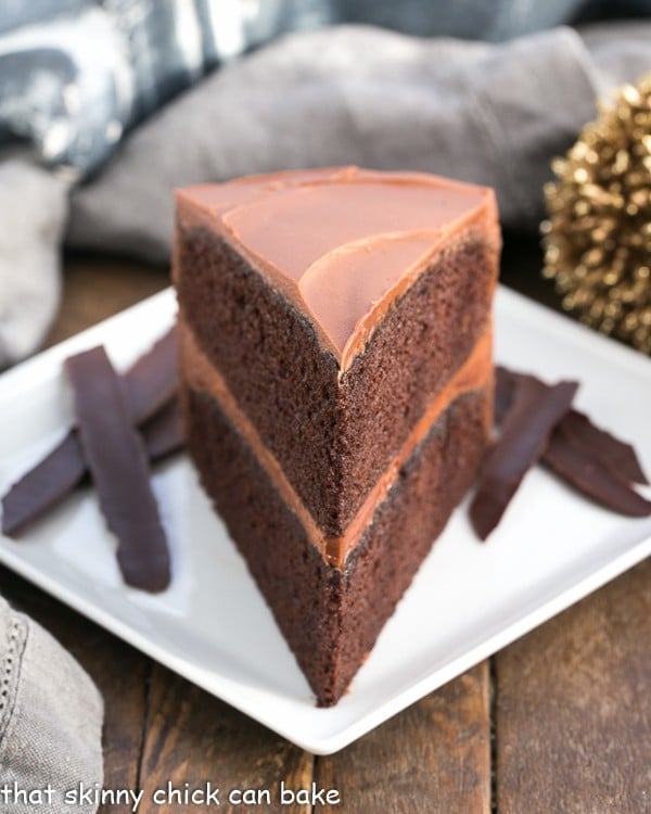 Chocolate Mayonnaise Cake slice on a square white plate.