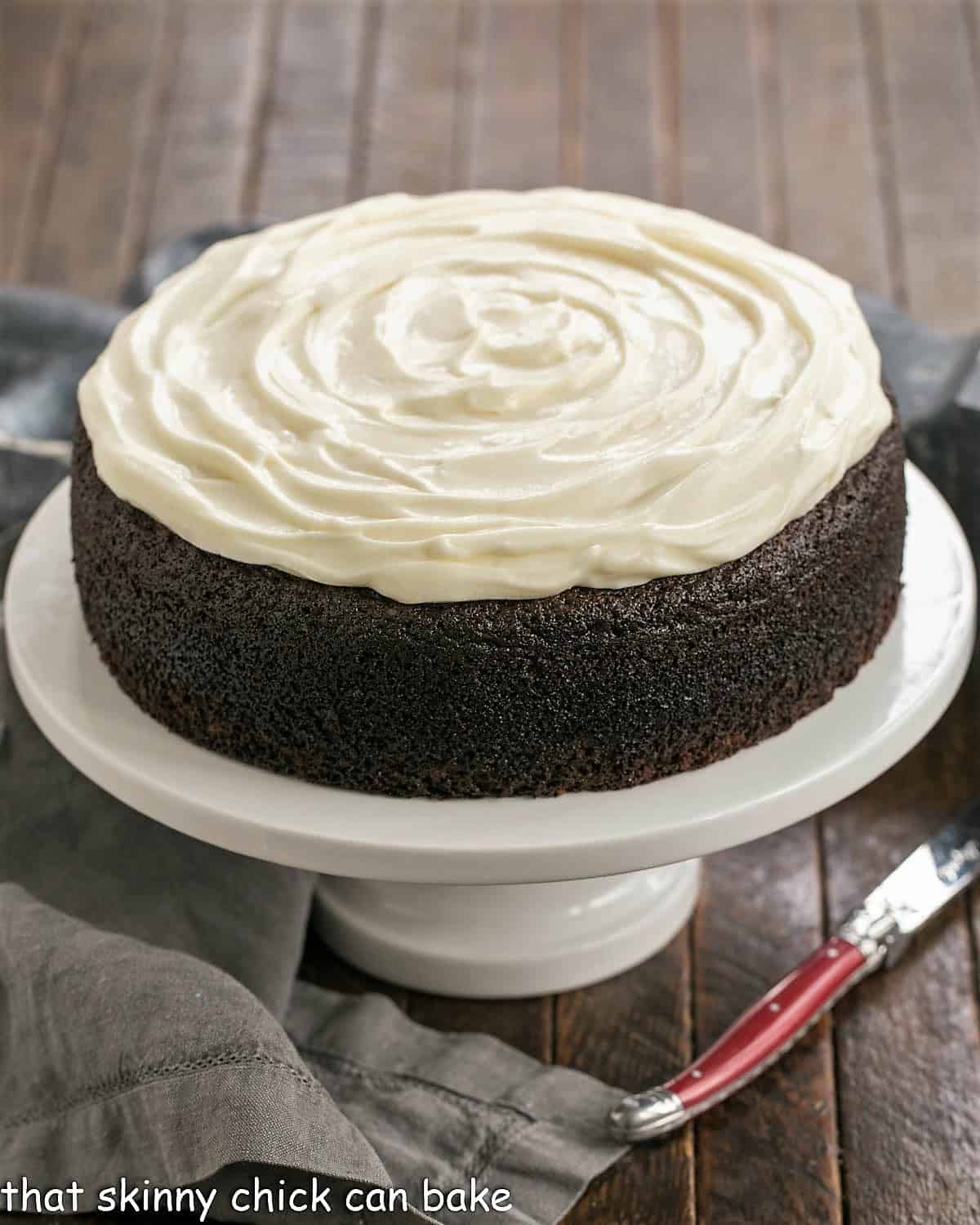 Chocolate Guinness Cake | Rich chocolate one layer cake spiked with Irish brew and topped with cream cheese icing.