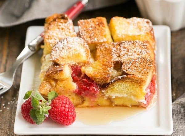 Raspberry Mascarpone French Toast Casserole - That Skinny Chick Can Bake