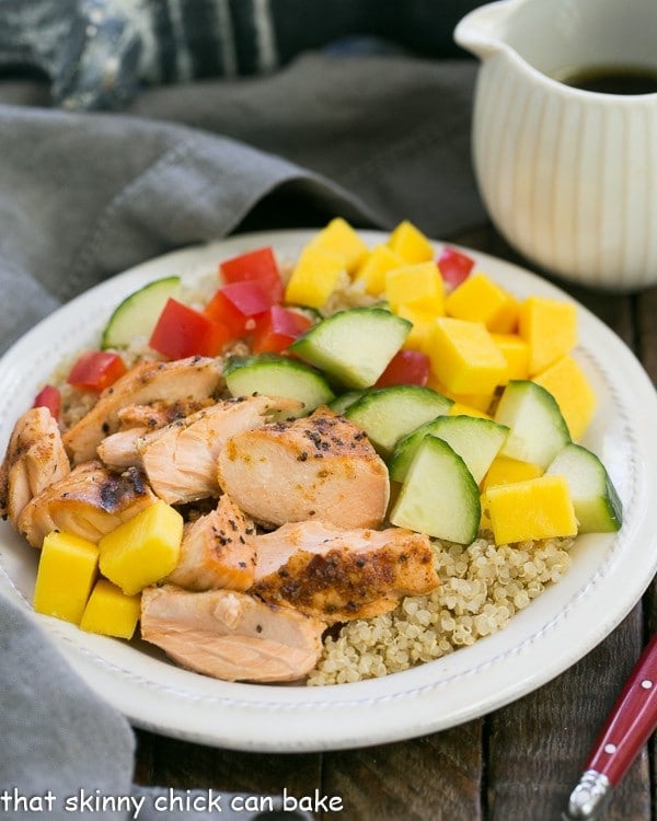 Caribbean Salmon Quinoa Salad on a white plate