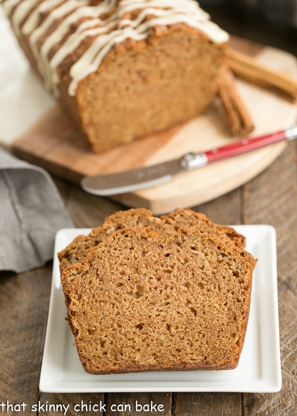  Sliced Brown Sugar Apple Bread on a white plate